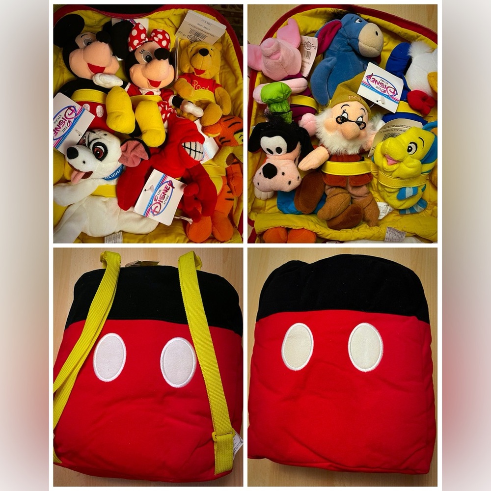 Vintage 90s RARE Disney Store Bean Bag Backpack & First 12 Characters Ever - Picture 1 of 11